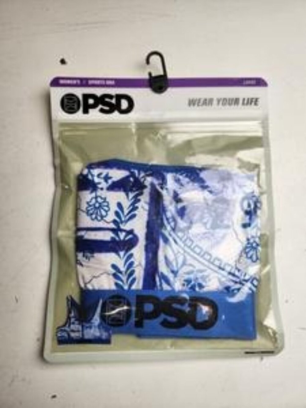 PSD Womens Sports Bra Benji Paisley Print Size L Blue White Lightweight Stretch